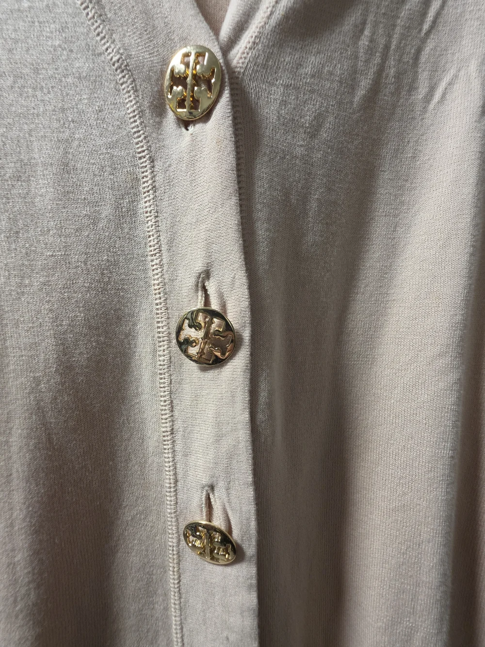 Tory Burch Pale Pink V-Neck Button Cardigan with Gold Buttons